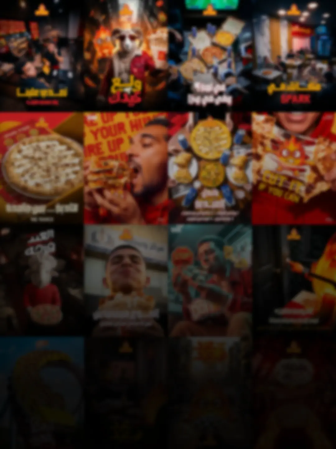 TABLE ONE · pizza restaurant identity and campaigns · BOMA Studio TABLE ONE project cover: a grid of social media designs for a pizza restaurant in a red identity
